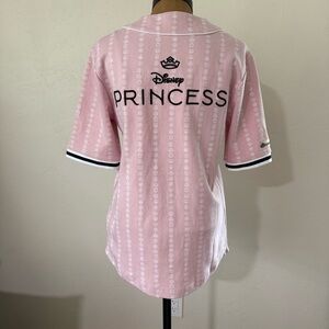 Disney Princess Sport Baseball Jersey Size XS Pink Pinstripe Embroidered Shirt​